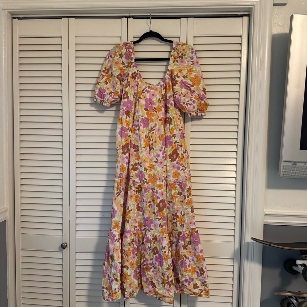Billabong Floral Maxi Dress with Puff Sleeves